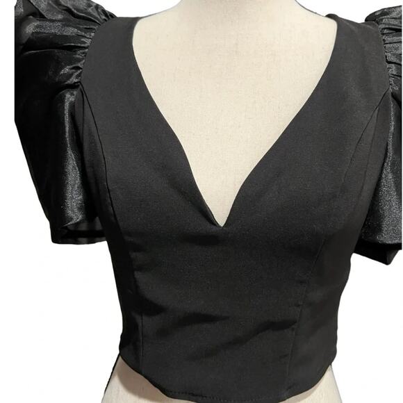 CIDER Chiffon Puff Sleeve Plunge Neck Blouse Size S NWT - Picture 3 of 8